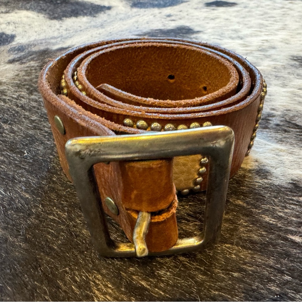 JOED authentic leather belt brown silver store brass buckle